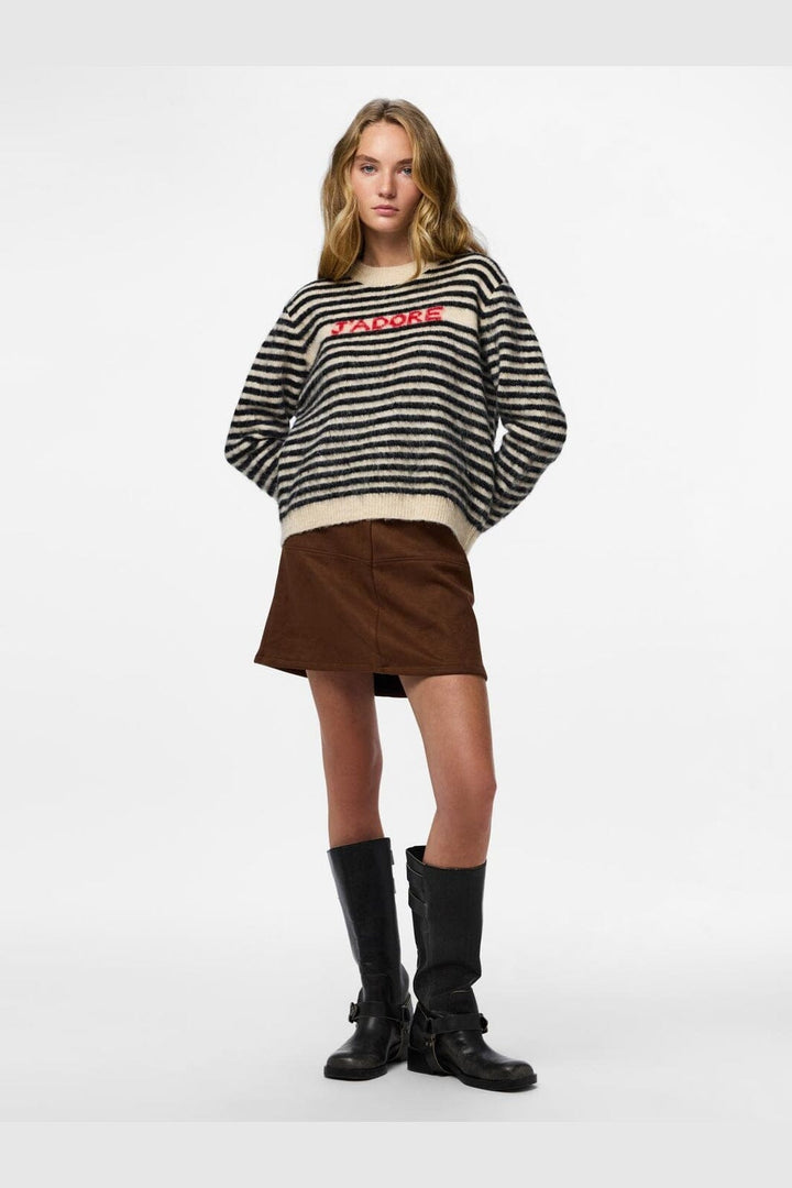 Pieces - Pcjada Ls O-Neck Knit - 4813560 Birch Black + Jadore Text