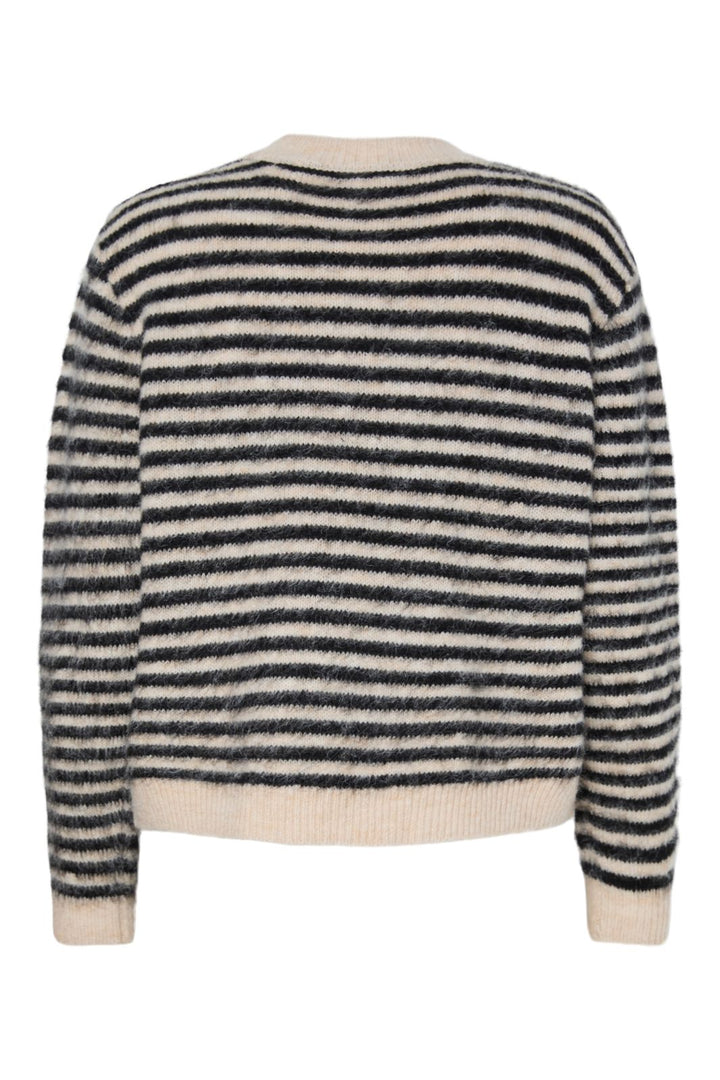 Pieces - Pcjada Ls O-Neck Knit - 4813560 Birch Black + Jadore Text