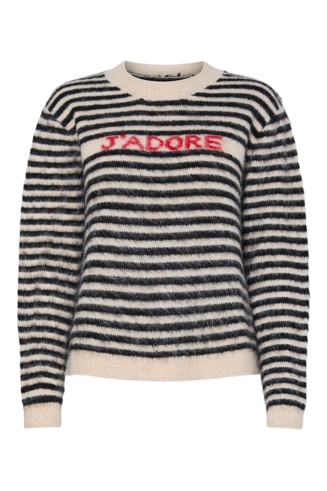 Pieces - Pcjada Ls O-Neck Knit - 4813560 Birch Black + Jadore Text