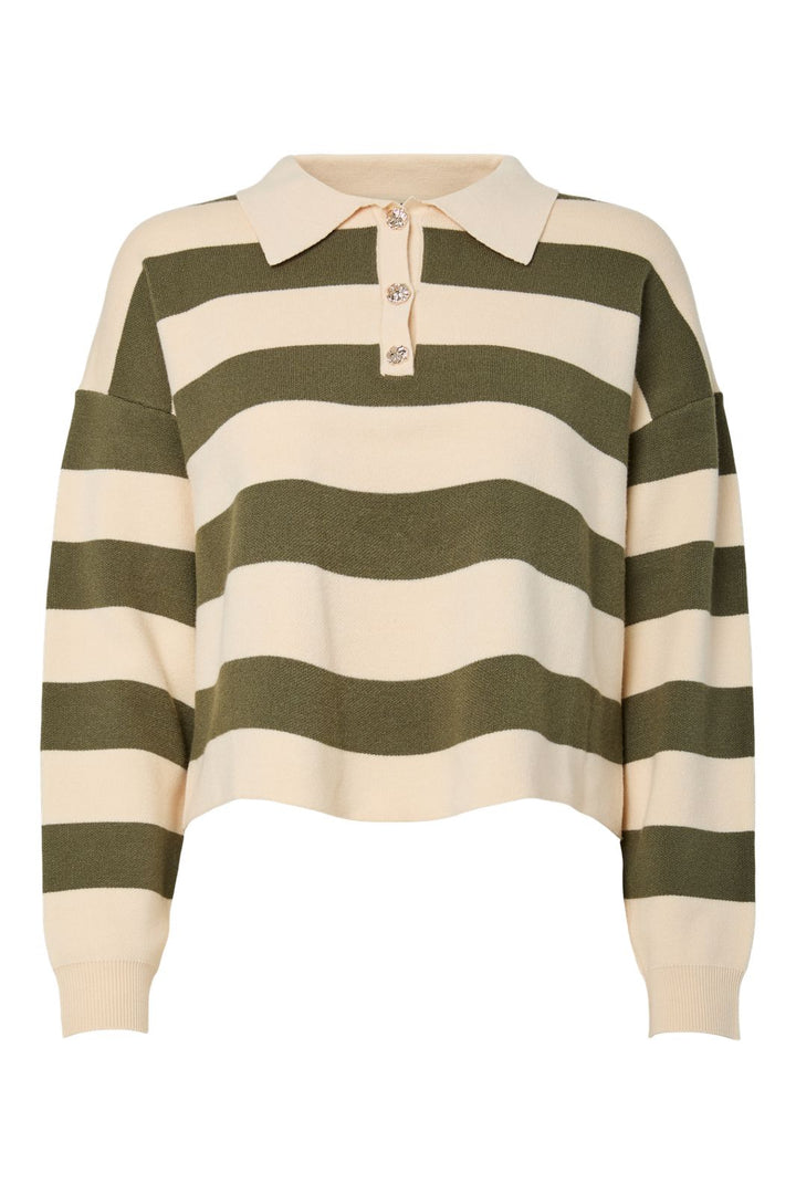 Pieces - Pcjassy Ls Short Polo Knit - 5040021 Sphagnum Birch