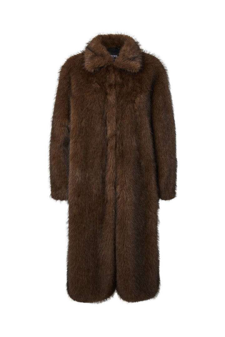 Pieces - Pcjilla Long Fluffy Jacket - 5139378 Chicory Coffee