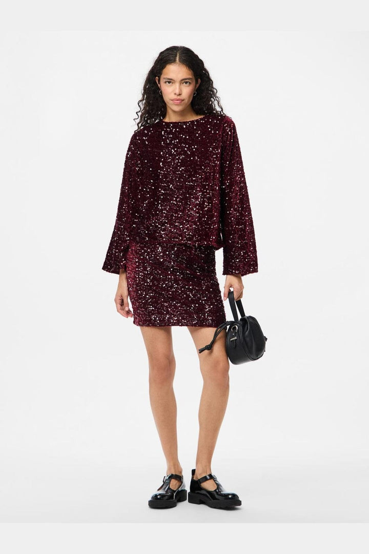 Pieces - Pckam New Short Skirt - 4859161 Tawny Port Tawney Port Sequins