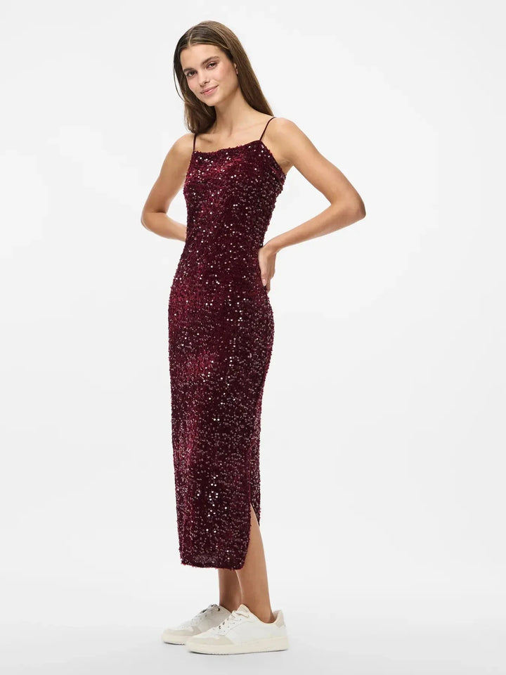 Pieces - Pckam Sl Ankle Slip Dress - 4883179 Tawny Port Tawney Port Sequins Kjoler 