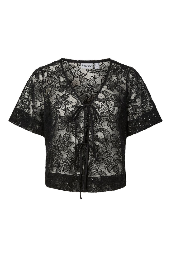 Pieces - Pclouise 2/4 V-Neck Tie Top - 5042915 Black