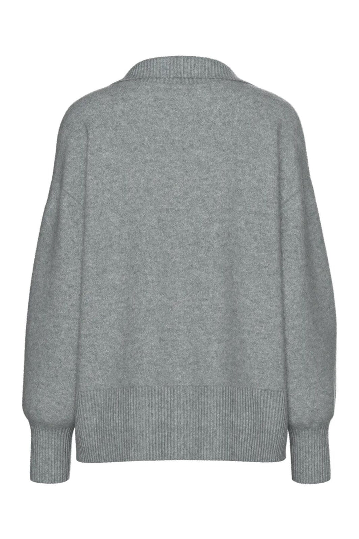 Pieces - Pcmalou Ls Polo Knit - 4793872 Medium Grey Melange