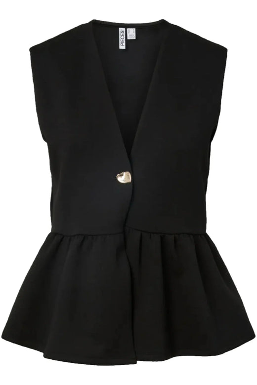 Pieces - Pcmoa Sl Button Top Pp - 5040821 Black Bluser 