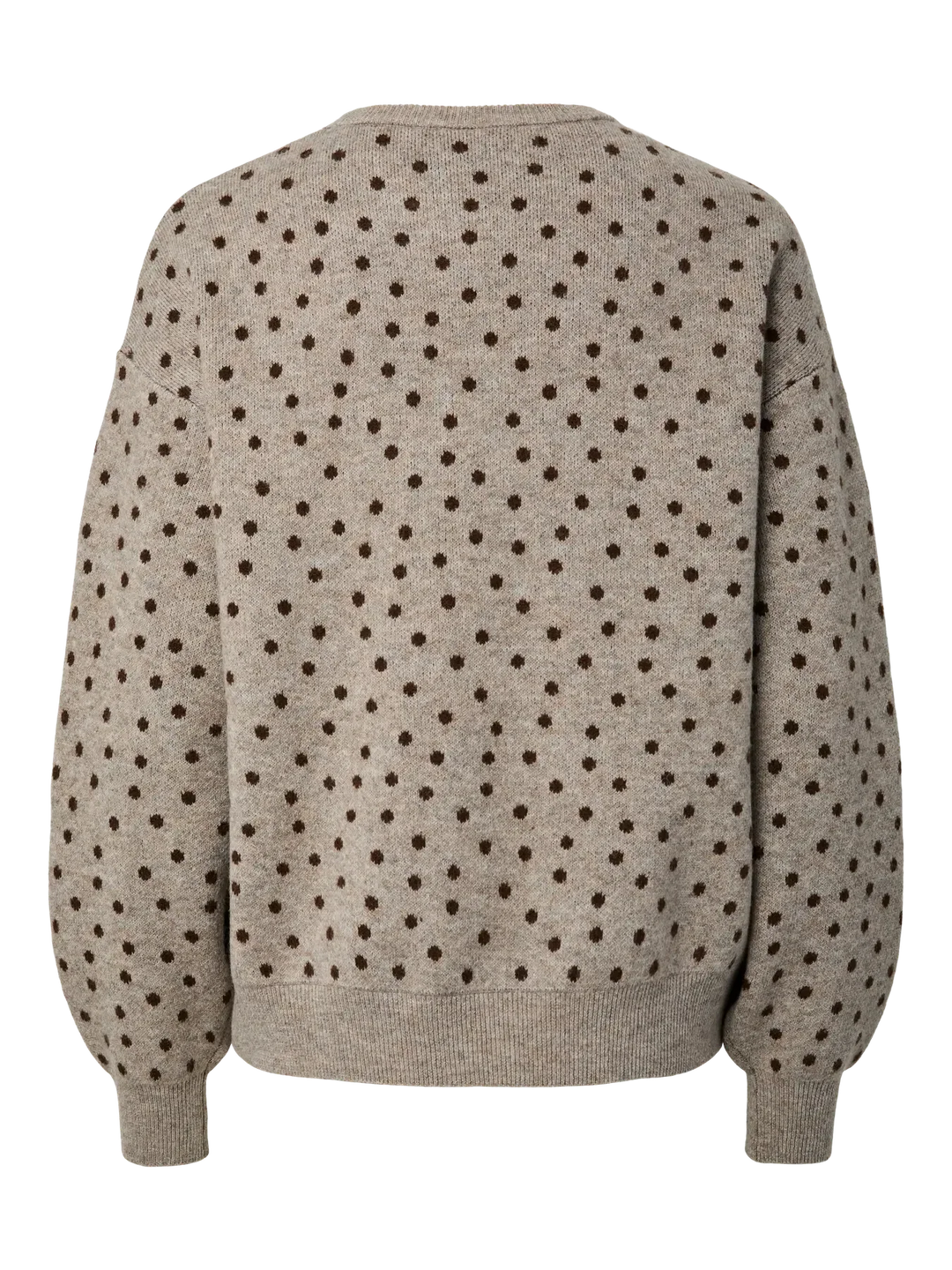 Pieces - Pcnancy Ls O-Neck Dot Knit - 5098309 Fossil Fudge Dots Strikbluser 