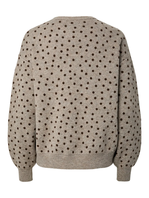 Pieces - Pcnancy Ls O-Neck Dot Knit - 5098309 Fossil Fudge Dots Strikbluser 