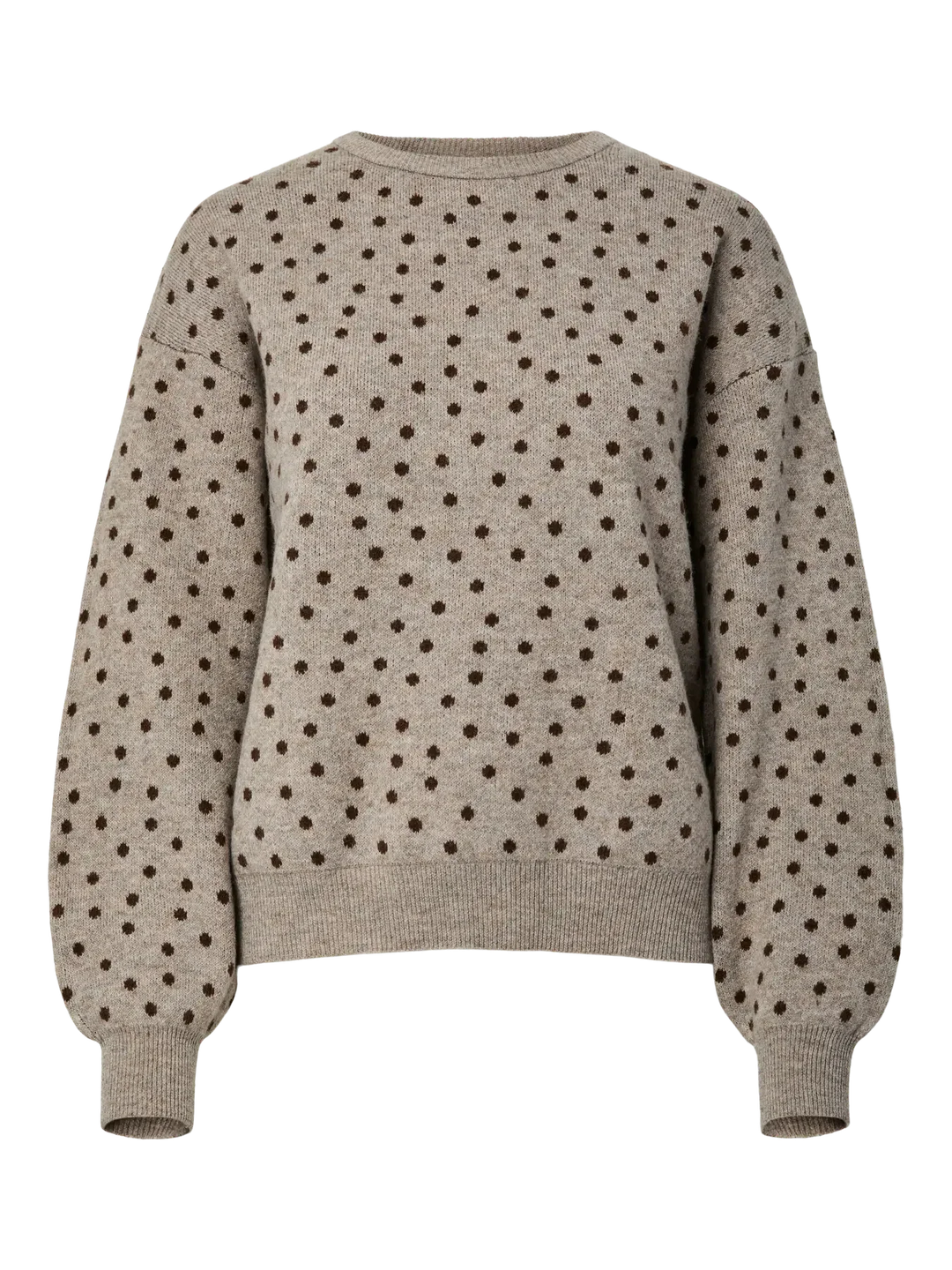 Pieces - Pcnancy Ls O-Neck Dot Knit - 5098309 Fossil Fudge Dots Strikbluser 