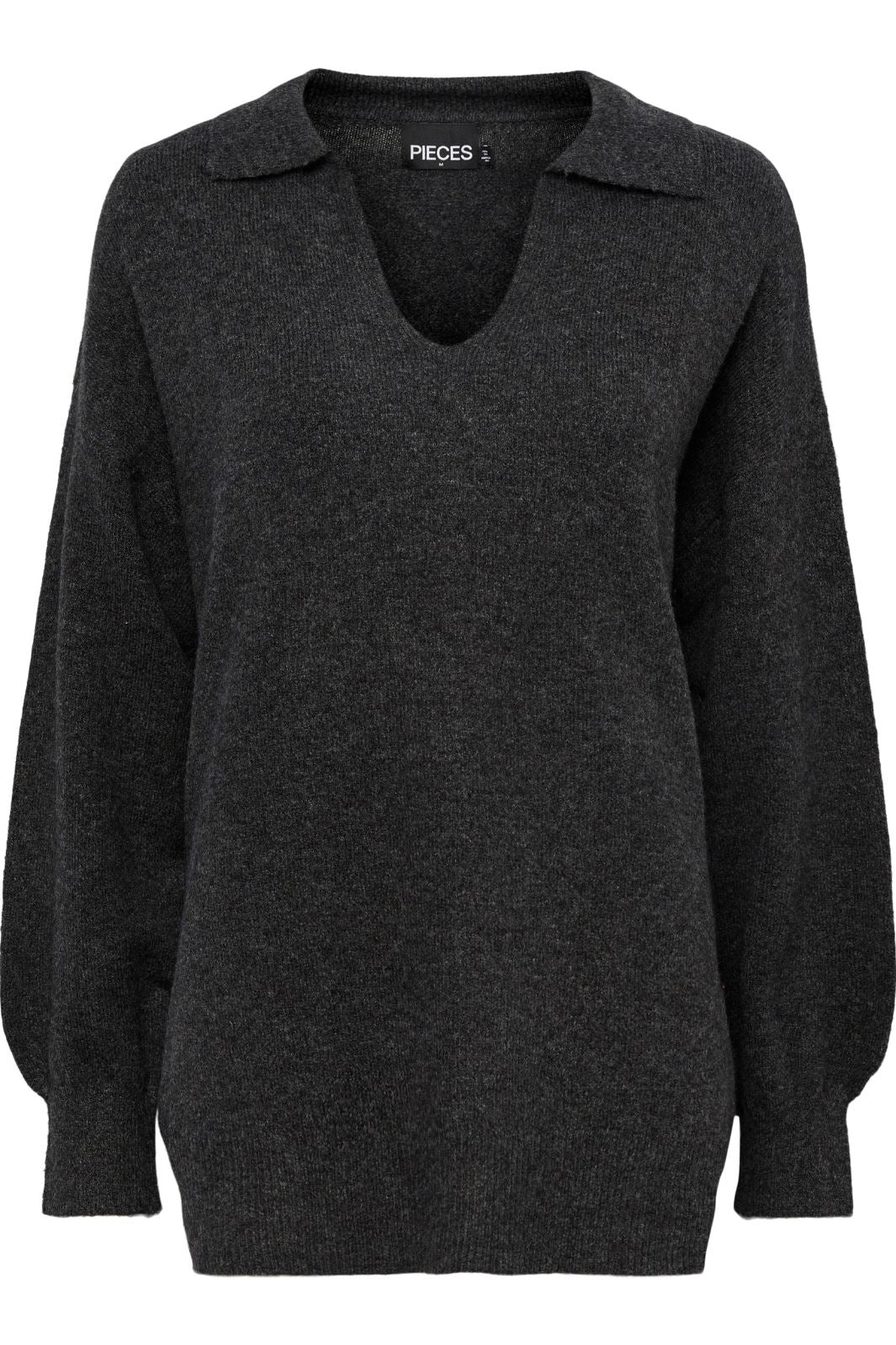 Pieces - Pcnoola Ls Oversize Polo Knit - Dark Grey Melange Strikbluser 