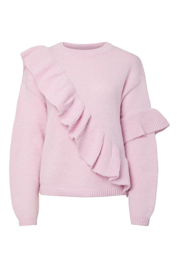 Pieces - Pcnor Ls O-Neck Knit Frill Pullover - 4993337 Pink Tulle