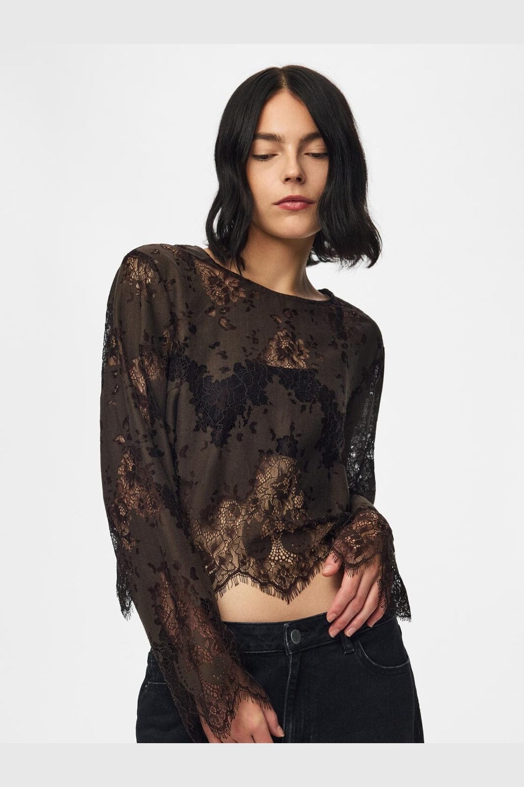 Pieces - Pcnorinne Ls Top - 5200464 Hot Fudge