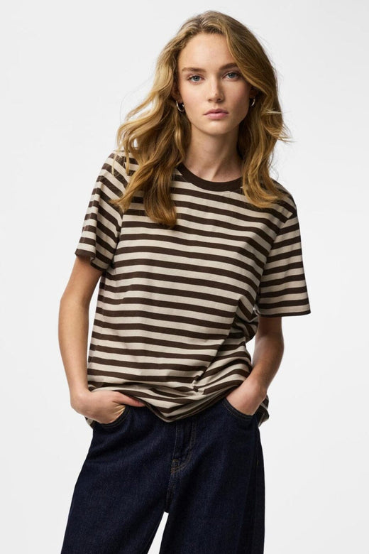 Pieces - Pcria Ss Tee Multicol Stripes - 5102741 Hot Fudge Silver Grey