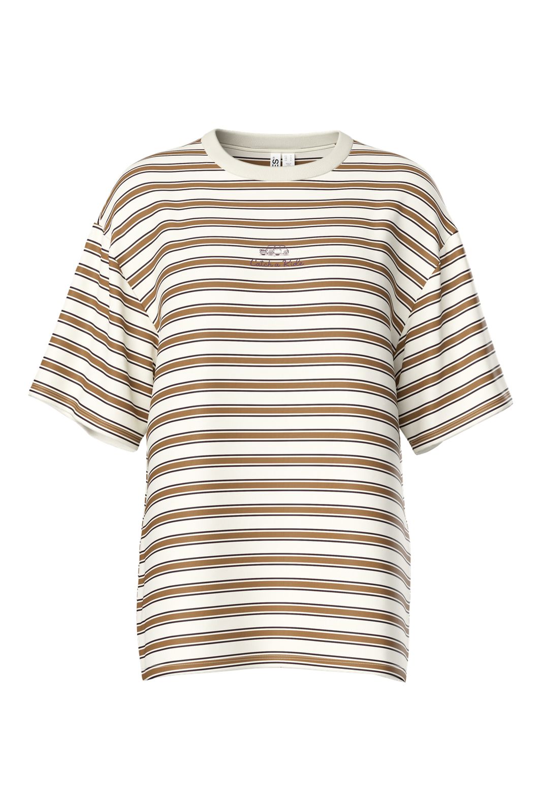 Pieces - Pcsadie Ss Oversized T-Shirt - 5125422 Cloud Dancer Brown And Black