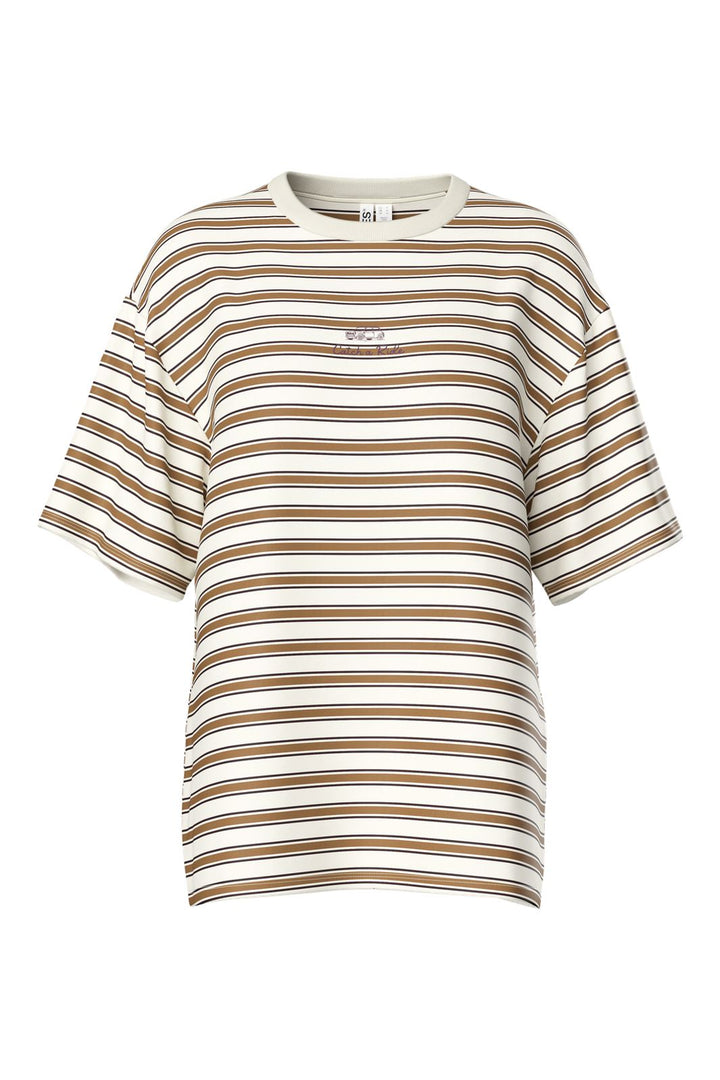 Pieces - Pcsadie Ss Oversized T-Shirt - 5125422 Cloud Dancer Brown And Black