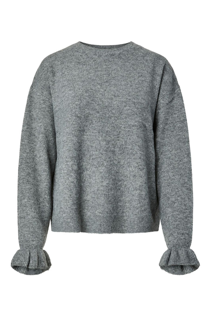 Pieces - Pcsally Ls Frill Cuff Knit - 5050682 Medium Grey Melange