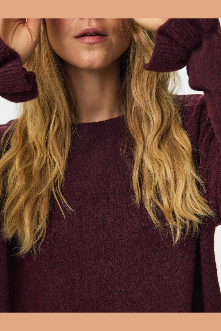 Pieces - Pcsally Ls Frill Cuff Knit - 5087233 Winetasting Melange