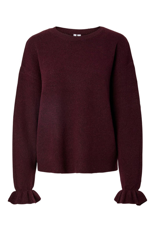 Pieces - Pcsally Ls Frill Cuff Knit - 5087233 Winetasting Melange