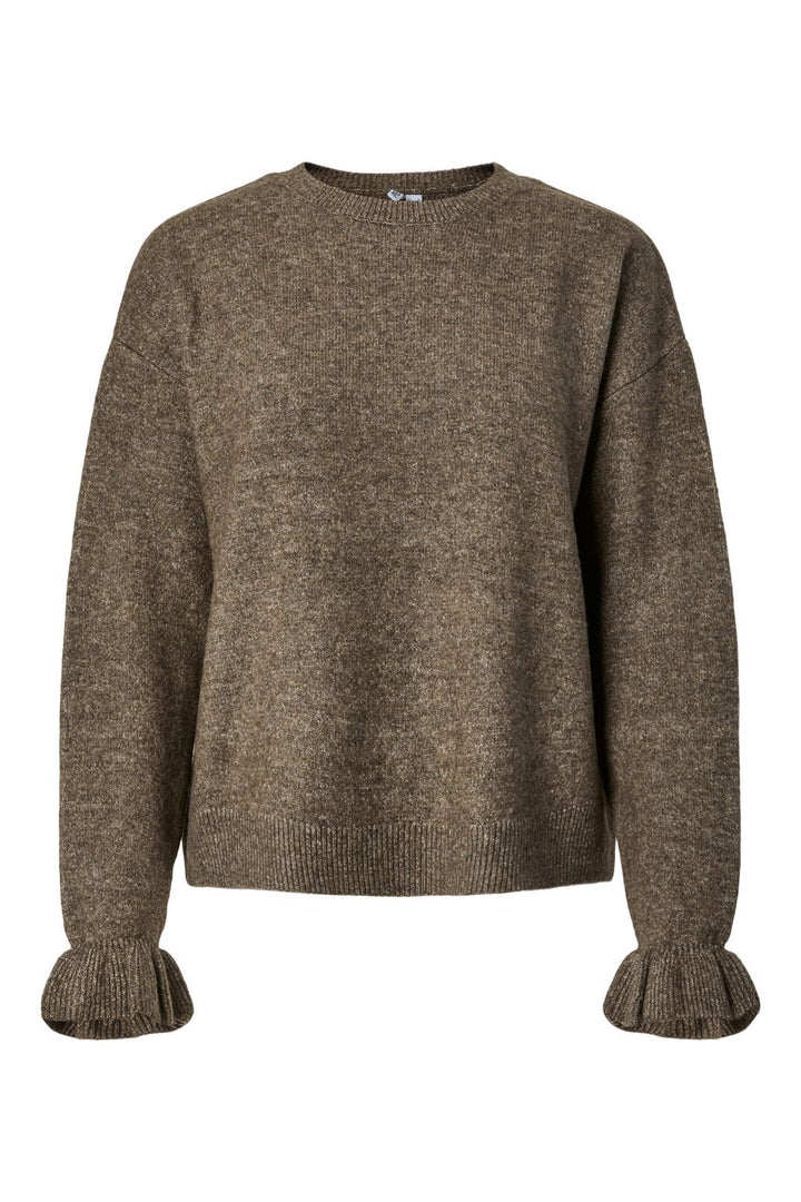 Pieces - Pcsally Ls Frill Cuff Knit - 5087235 Morel Melange