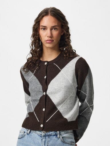 Pieces - Pcsally Ls Knit Check Cardigan - 5133924 Hot Fudge Grey/Birch Cardigans 