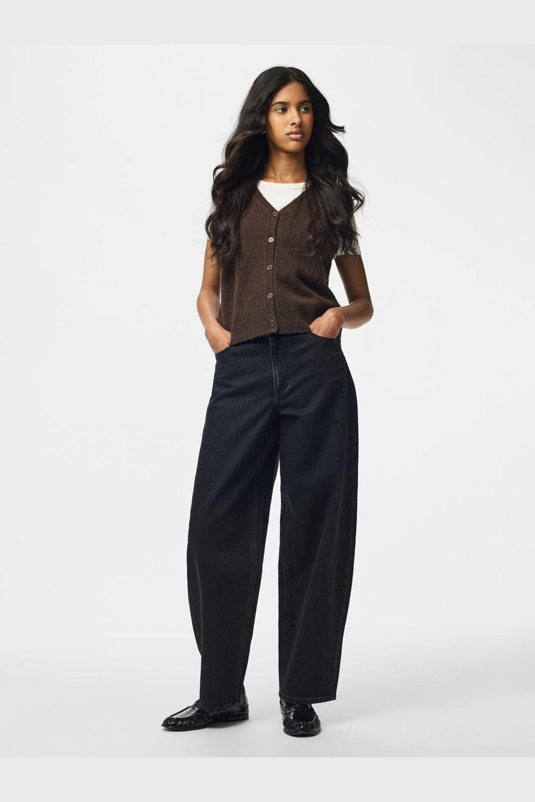 Pieces - Pcsally Sl V-Neck Knit Vest - 5105005 Hot Fudge Melange