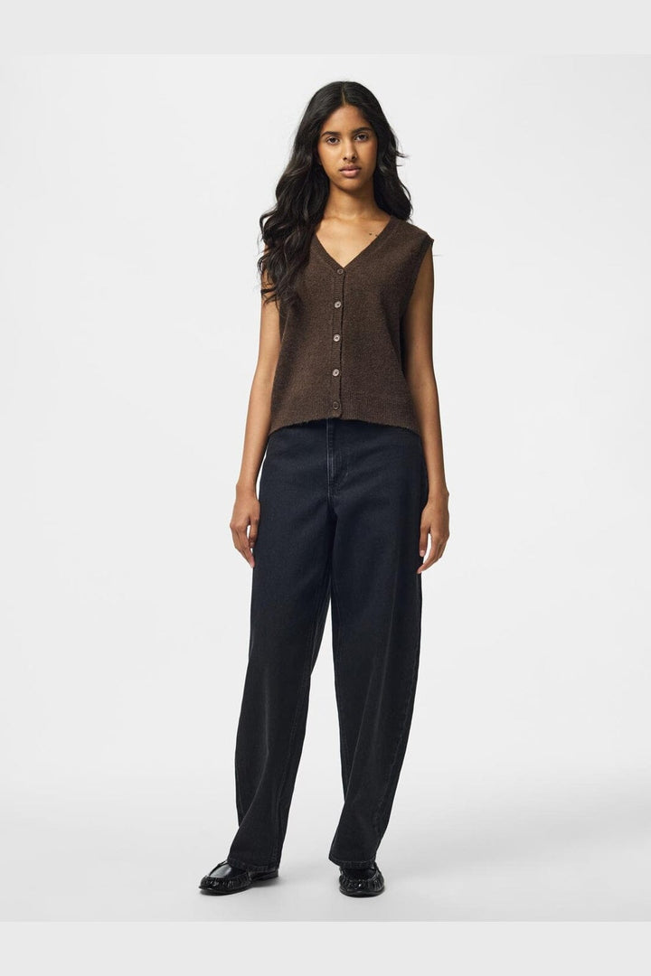 Pieces - Pcsally Sl V-Neck Knit Vest - 5105005 Hot Fudge Melange