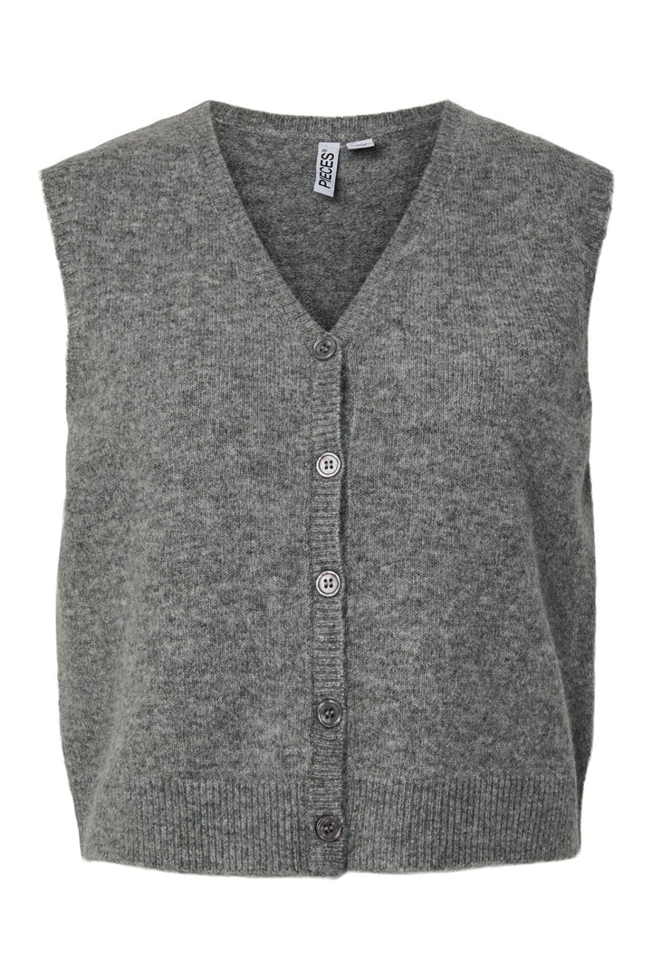 Pieces - Pcsally Sl V-Neck Knit Vest - 5105007 Medium Grey Melange