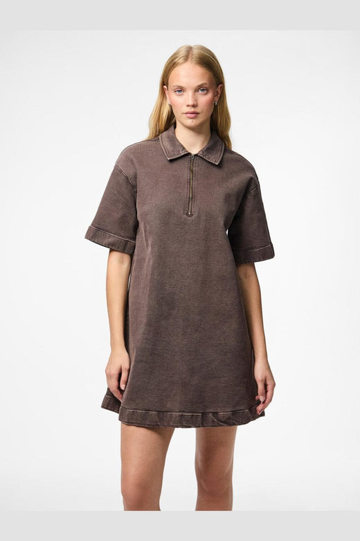 Pieces - Pcselma 3/4 Zip Denim Dress Fsy - 4973772 Hot Fudge