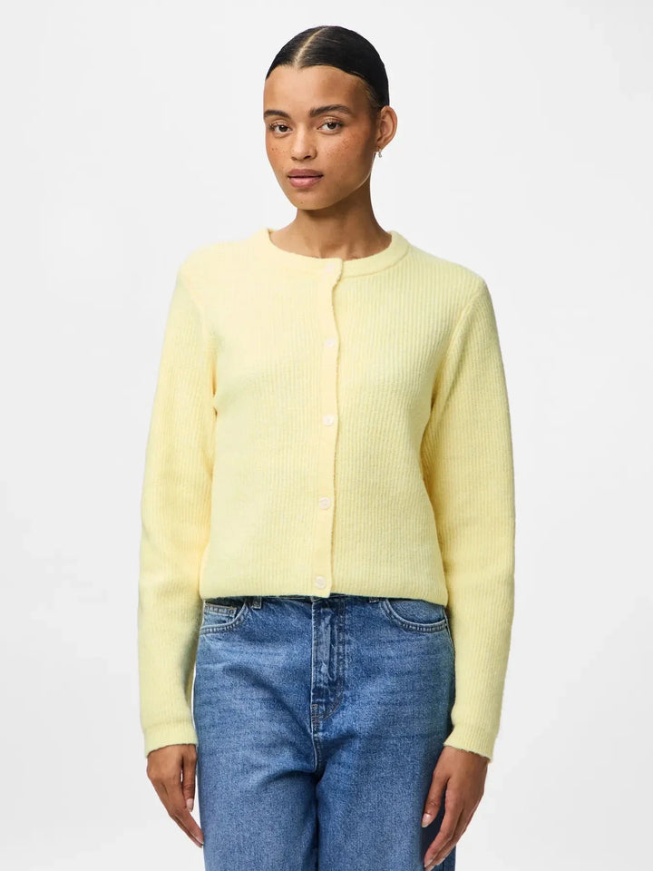 Pieces - Pcsilly Ls O-Neck Knit Cardigan - 4963881 Pale Banana Melange Cardigans 