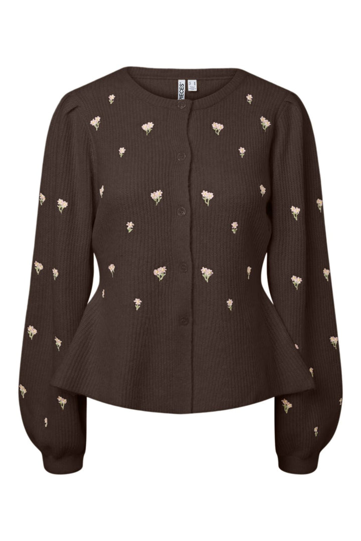 Pieces - Pcsilly Ls Puff Knit Cardigan Emb - 5164587 Hot Fudge Embroidery