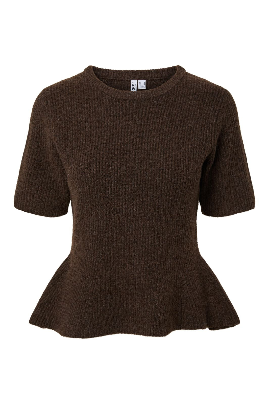 Pieces - Pcsilly Ss O-Neck Peplum Knit - 5134698 Hot Fudge Melange