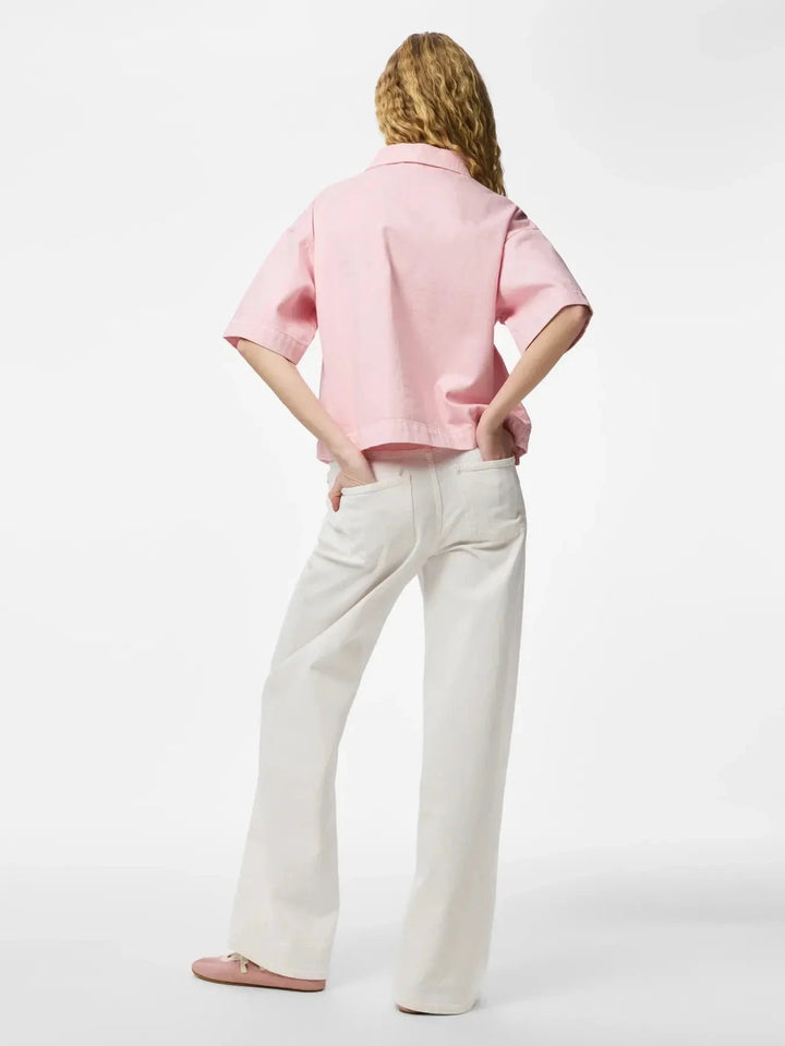 Pieces - Pcsky Ss A-Shape Denim Top - 4992608 Roseate Spoonbill Skjorter 