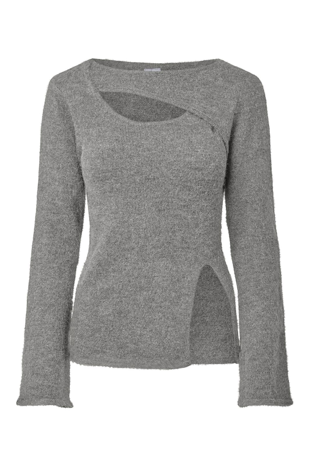 Pieces - Pcvallie Ls Slit Knit - 5196889 Medium Grey Melange