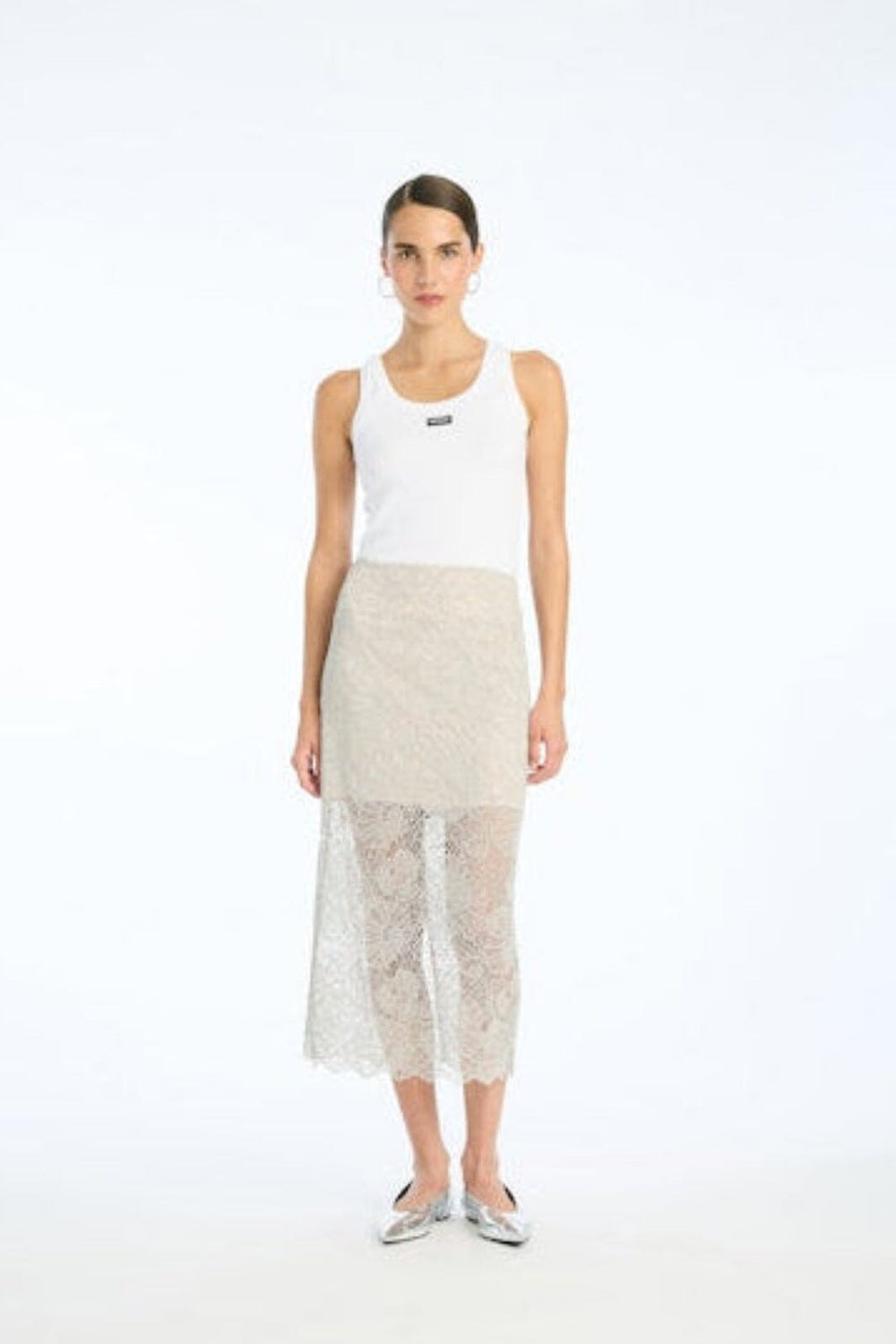 Rotate - Ruffle Hem Tank Top 115281400 - 400 Bright White Toppe 