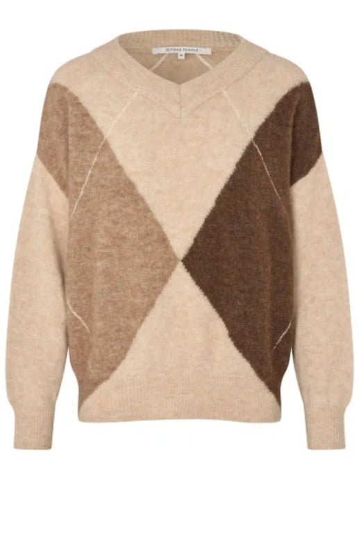 Second Female - Forca Knit V-Neck 61034 - 1041 Beige Melange Strikbluser 
