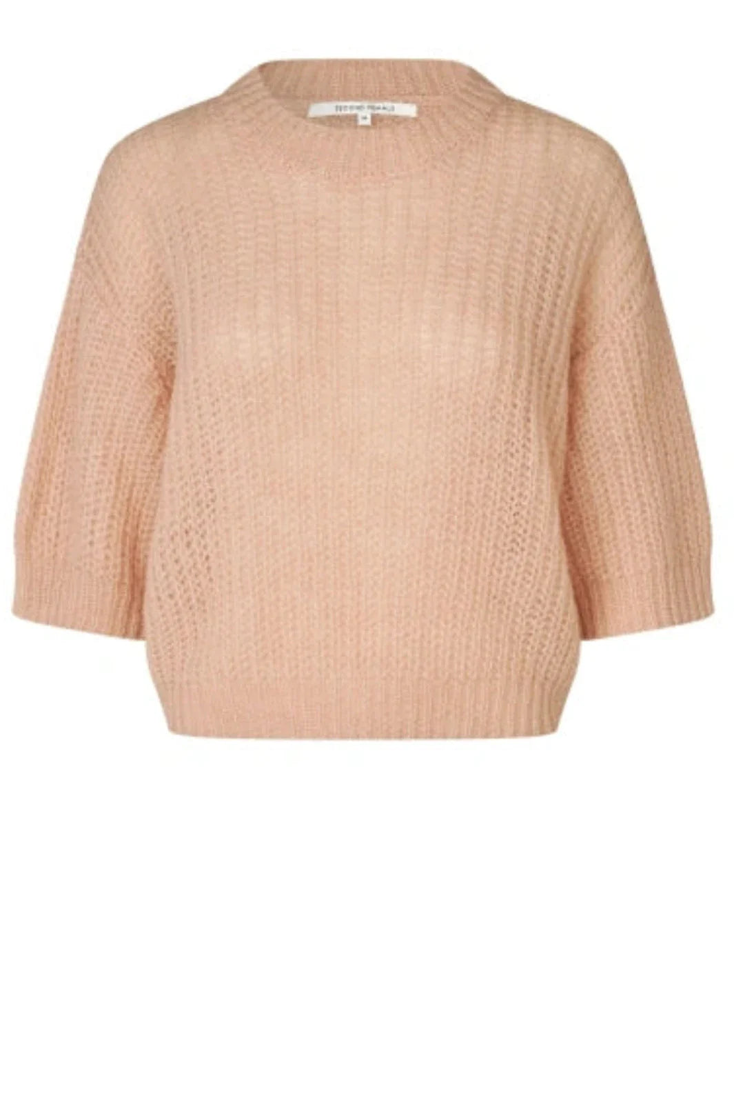 Second Female - Glora SS Knit Pullover 61299 - 3077 Cream Tan Strikbluser 