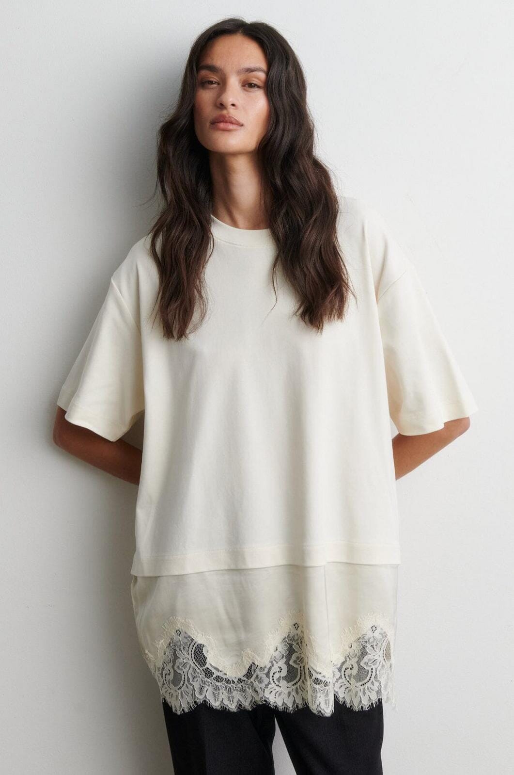 Second Female - Vaccara Lace Tee 61136 - 1027 Egret T-shirts 