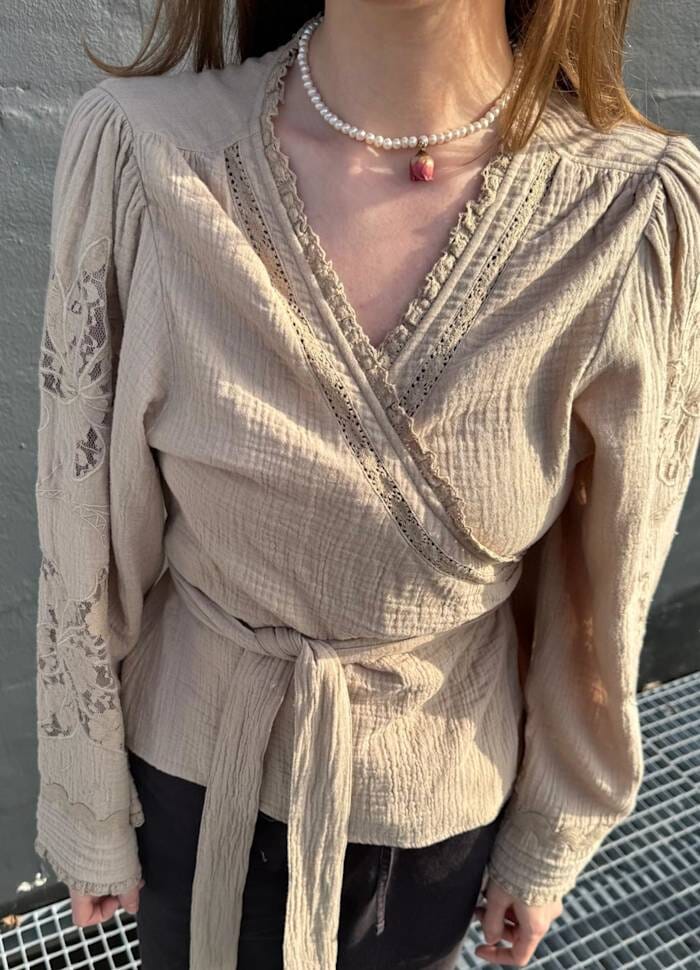 Sissel Edelbo - Winfrey Wrap Top SE 2114 - Beige Bluser 