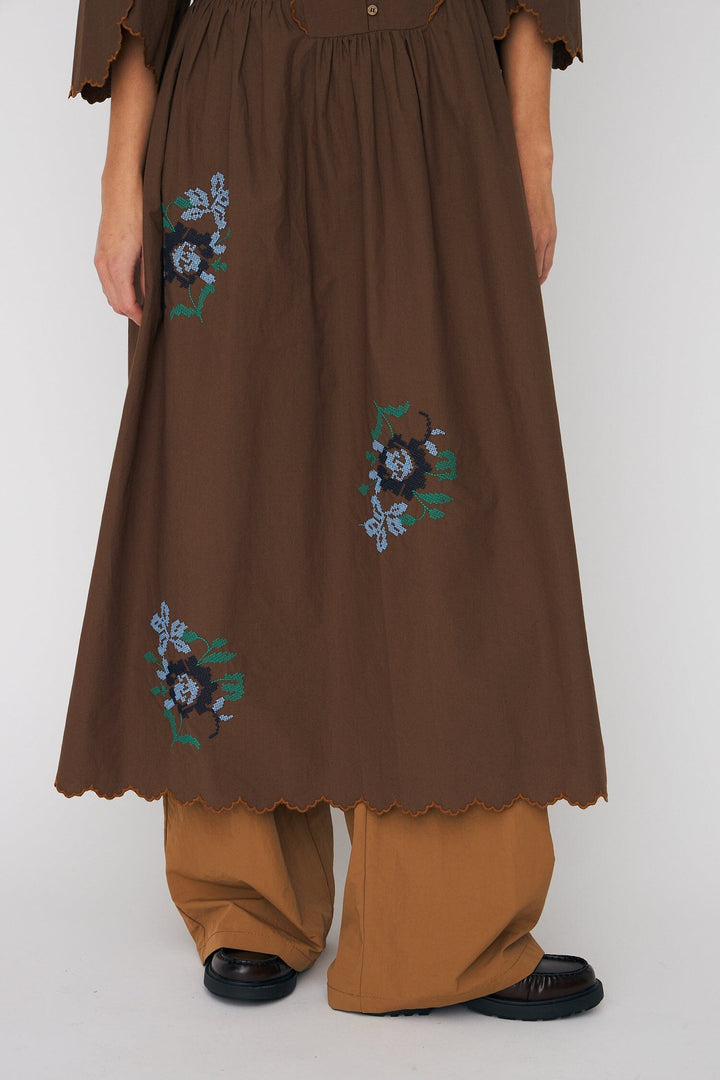 Stella Nova - Embroidered Loose Midi Dresses62-4485 - 869 Brown Kjoler 