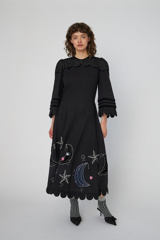 Stella Nova - Moon And Star Embroidered Midi Dressms54-4316 - 999 Black Kjoler 