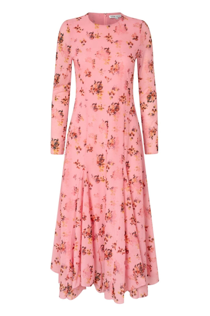 Stine Goya - 2408 Sheer Ruffling Jersey, Long Sleeve Ruffling Midi Dresssg-aw25-d161-2408 - Pink Magnolias