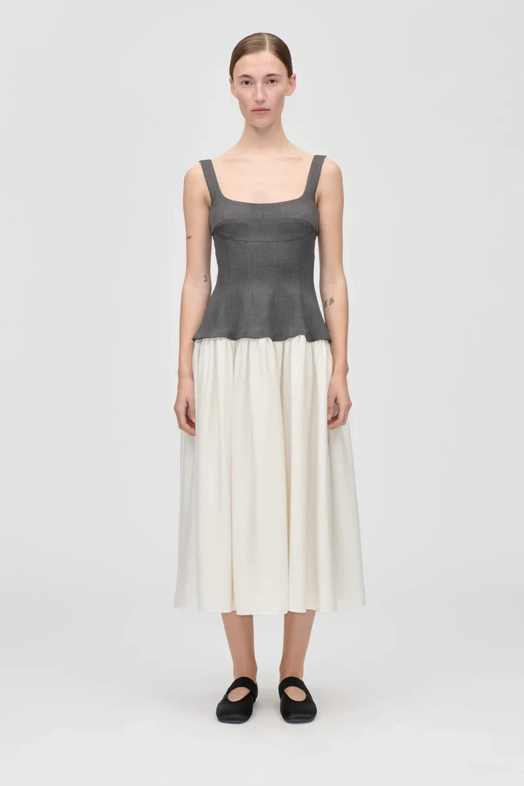 Stine Goya - 2409 Textured Tailoring, Corset Long Dresssg-ps26-d208-2409 - Melange Grey / Cream Kjoler 