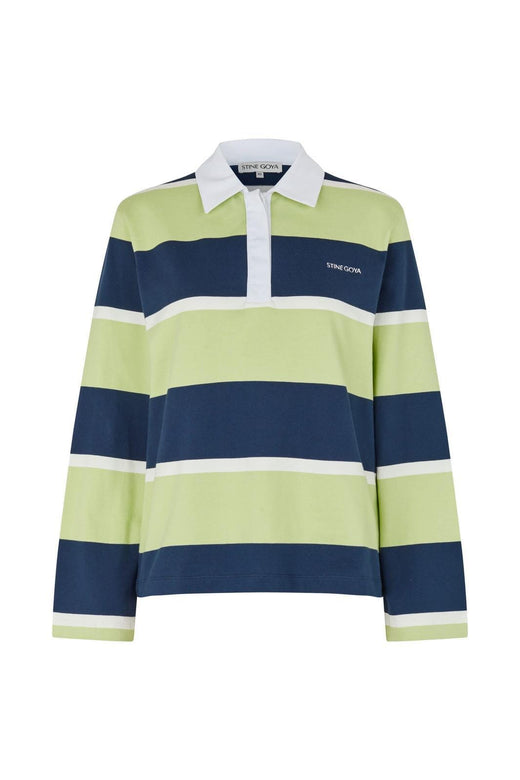 Stine Goya - 2457 Heavy Dry Jersey / Cotton, Polo Long Sleeve Topsg-ps26-t120-2457 - Yellow And Navy Blue Stripes Toppe 