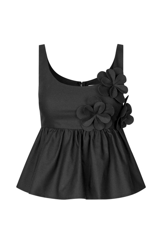 Stine Goya - 2464 Floral Shirting, Floral Peplum Topsg-ps26-t139-2464 - Jet Black Toppe 