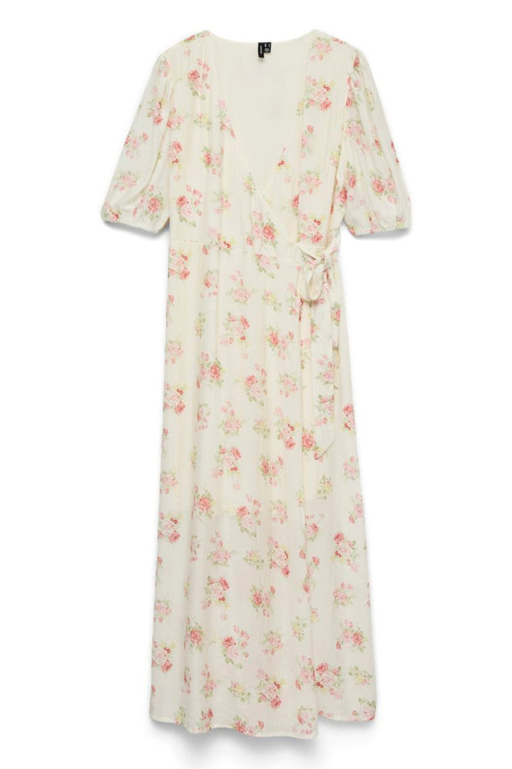 Vero Moda - Vmbella 2/4 V-Neck Wrap 7/8 Dress - 5037521 Birch Pink Bella Flower
