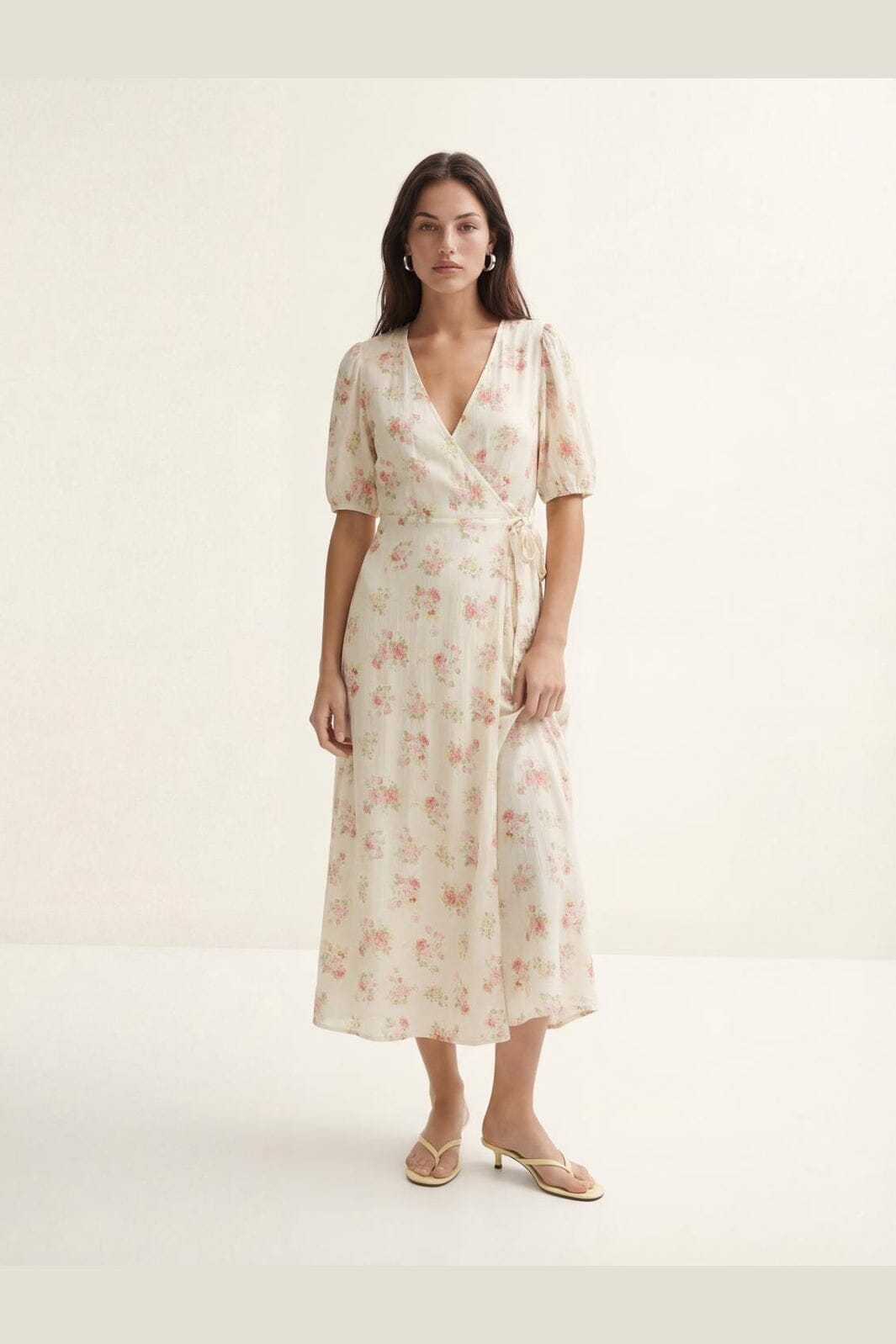 Vero Moda - Vmbella 2/4 V-Neck Wrap 7/8 Dress - 5037521 Birch Pink Bella Flower