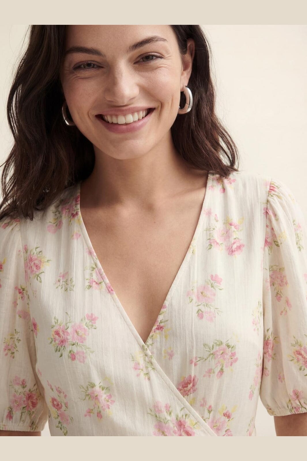 Vero Moda - Vmbella 2/4 V-Neck Wrap 7/8 Dress - 5037521 Birch Pink Bella Flower