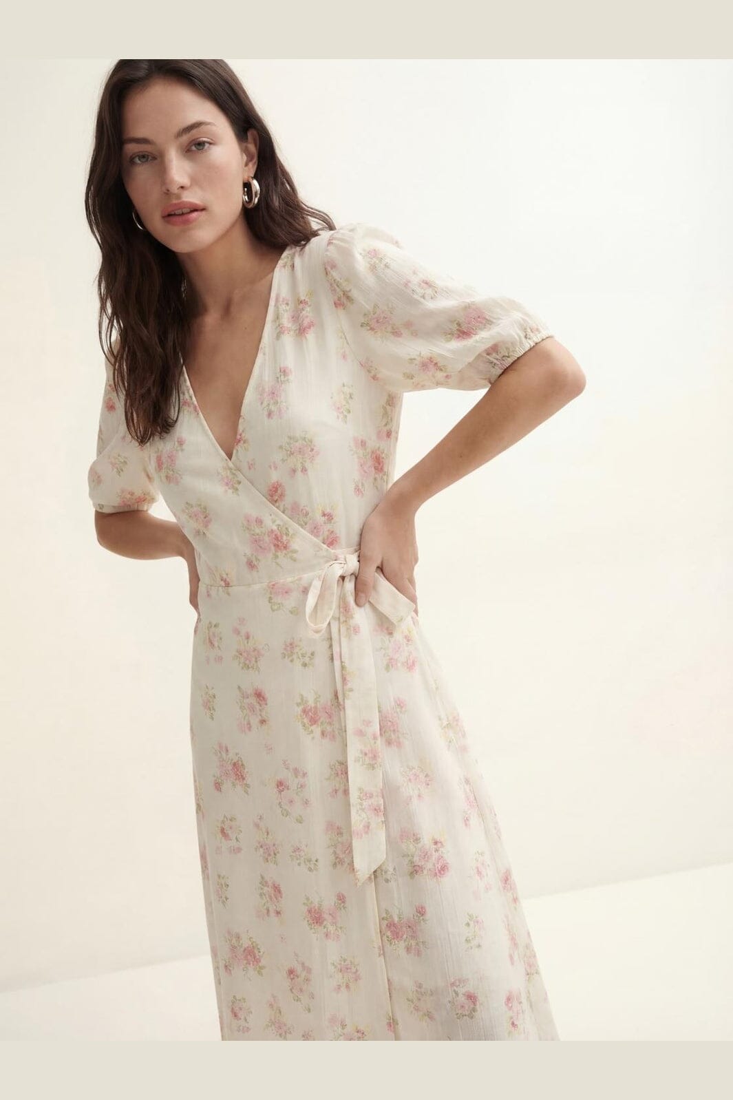 Vero Moda - Vmbella 2/4 V-Neck Wrap 7/8 Dress - 5037521 Birch Pink Bella Flower