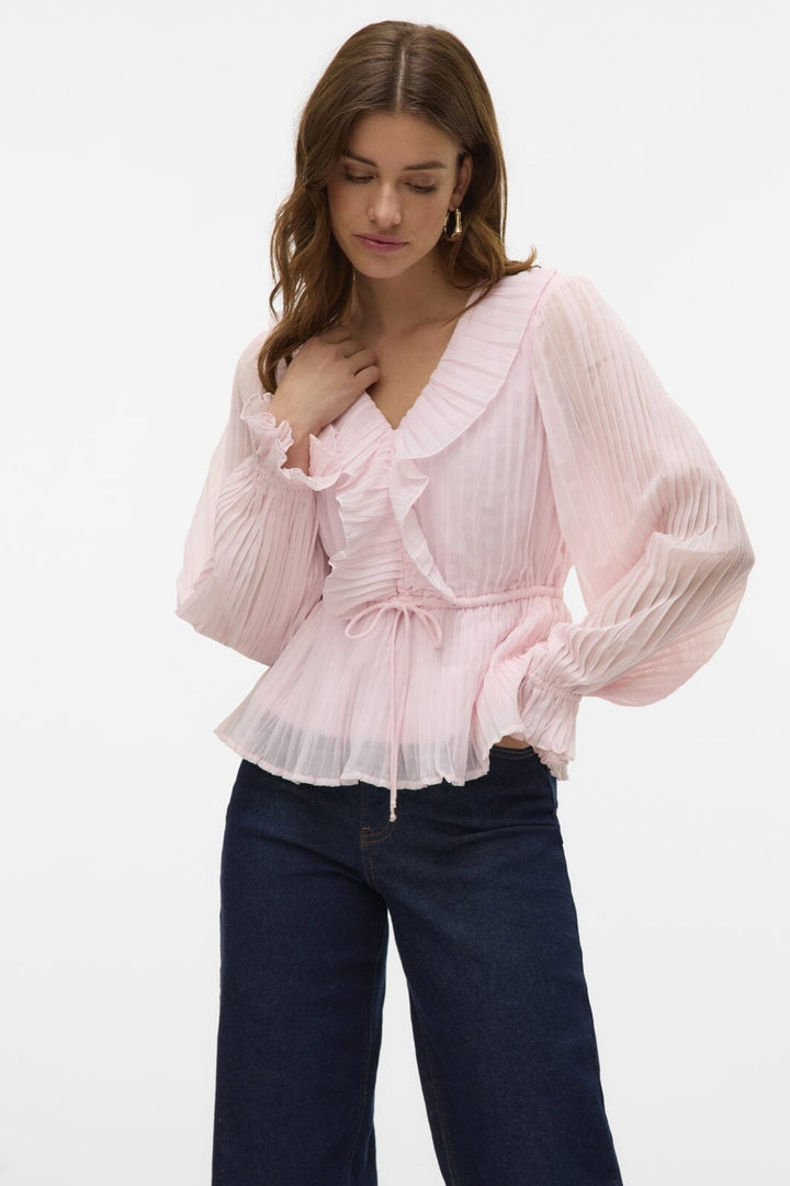 Vero Moda - Vmdora L/S Frill Pleat Top - 4858063 Pink-A-Boo