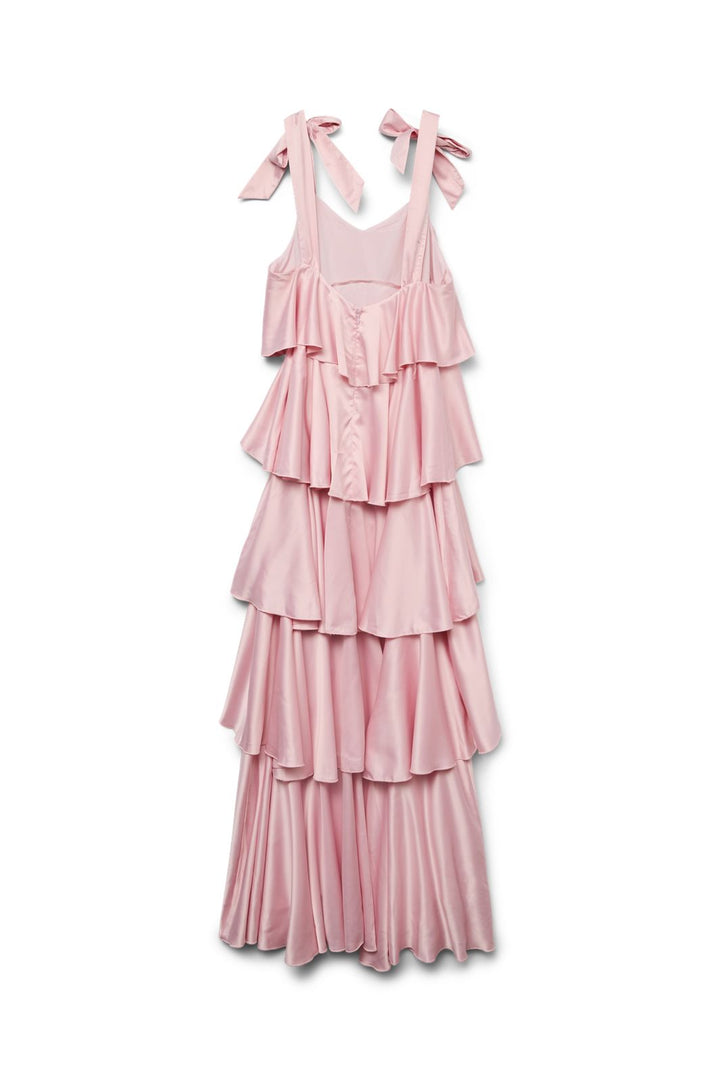 Précommande - Vero Moda - Vmfelicia Tiestrapruffle Maxi Satin Dres - 4831463 Cherry Blossom